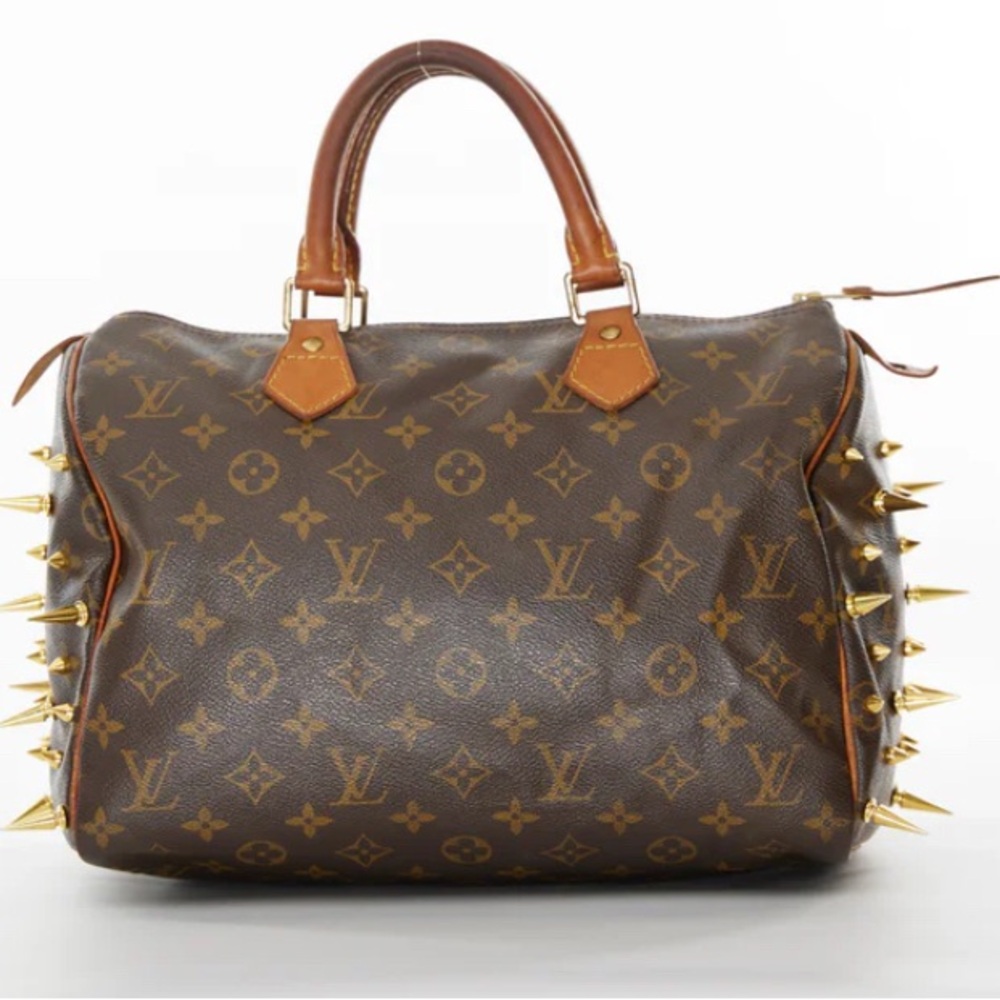 Louis Vuitton Brown Monogram Handbag with Gold Spikes